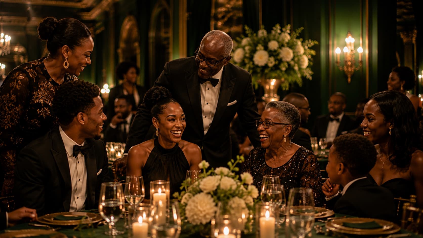 A multigenerational family gathered at a SoleTies Gala table